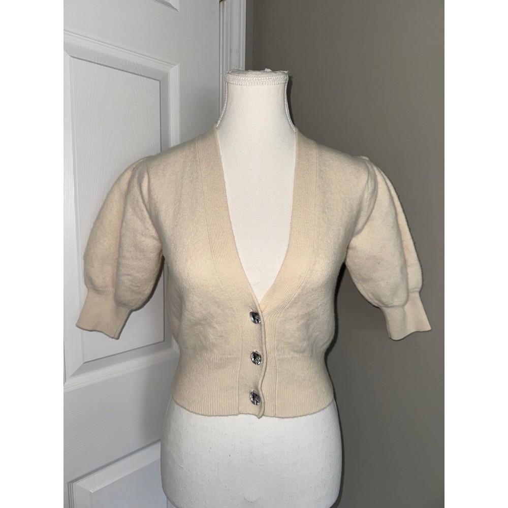 Sandro Paris Wool Cropped Cardigan Cream Puff Sleeve Parisian Chic Balletcore XS